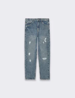 Piazza Italia Denim di cotone con rotture ed elastico regolabile in vita, vestibilità mom fit - Denim Blu Shop