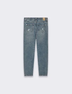 Piazza Italia Denim di cotone con rotture ed elastico regolabile in vita, vestibilità mom fit - Denim Blu Shop