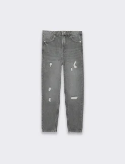 Piazza Italia Denim di cotone con rotture ed elastico regolabile in vita, vestibilità mom fit - Grigio Best Sale