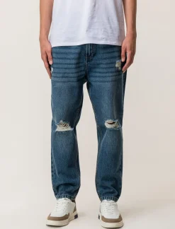 Piazza Italia Denim loose fit a cinque tasche con strappi - Denim Blu New