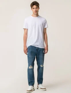 Piazza Italia Denim loose fit a cinque tasche con strappi - Denim Blu New