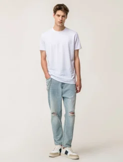 Piazza Italia Denim loose fit a cinque tasche con strappi - Denim chiaro Blu Store