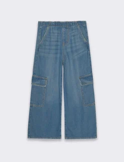 Piazza Italia Denim modello cargo da bambina con elastico in vita - Denim Blu Flash Sale