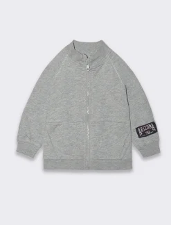 Piazza Italia Felpa apribile in cotone con collo e fondo manica in costina con dettaglio etichetta stile college - mel. Grigio Outlet