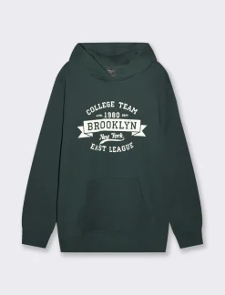 Piazza Italia Felpa cappuccio in misto cotone garzato regular fit - scuro Verde Best Sale