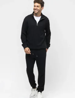 Piazza Italia Felpa collo alto con zip in tessuto waffle - Nero Discount