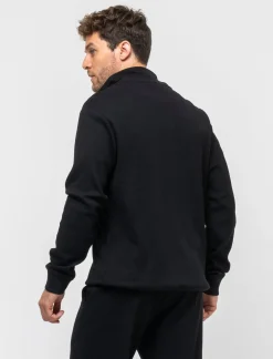 Piazza Italia Felpa collo alto con zip in tessuto waffle - Nero Discount