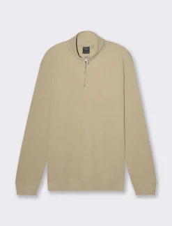 Piazza Italia Felpa collo alto con zip in tessuto waffle - Beige New