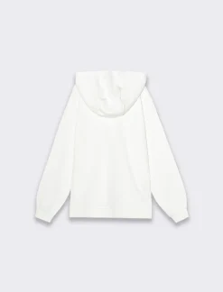 Piazza Italia Felpa con cappuccio e marsupio con stampa frontale,collo in rib a contrasto - sporco Bianco New