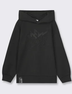 Piazza Italia Felpa con cappuccio e ricamo frontale, vestibiità over, fondo corpo e maniche con rib - Nero Shop