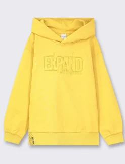 Piazza Italia Felpa con cappuccio e ricamo frontale, vestibiità over, fondo corpo e maniche con rib - Ocra Giallo Store