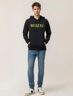 Piazza Italia Felpa con cappuccio e stampa LICENSE - Nero Flash Sale