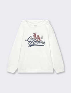 Piazza Italia Felpa con cappuccio e stampa frontale - sporco Bianco Flash Sale