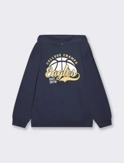 Piazza Italia Felpa con cappuccio e stampa frontale - Blu Shop