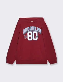 Piazza Italia Felpa con cappuccio e stampa frontale - Bordeaux Rosso Shop