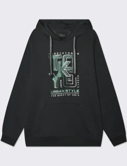 Piazza Italia Felpa con cappuccio in misto cotone garzato regular fit - Nero Clearance