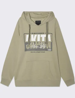 Piazza Italia Felpa con cappuccio in misto cotone garzato regular fit - salvia Verde Sale