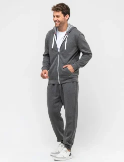 Piazza Italia Felpa con cappuccio in misto cotone garzato melange - Nero Discount