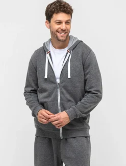 Piazza Italia Felpa con cappuccio in misto cotone garzato melange - Nero Discount