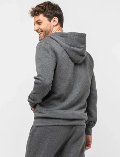 Piazza Italia Felpa con cappuccio in misto cotone garzato melange - Nero Discount