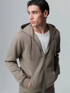 Piazza Italia Felpa con cappuccio in misto cotone garzato regular fit - kaki Verde Cheap