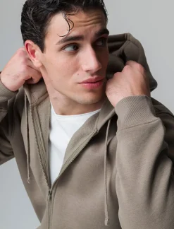 Piazza Italia Felpa con cappuccio in misto cotone garzato regular fit - kaki Verde Cheap