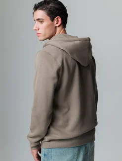 Piazza Italia Felpa con cappuccio in misto cotone garzato regular fit - kaki Verde Cheap