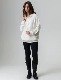 Piazza Italia Felpa con cappuccio vestibilità oversize e tasche a taglio - Avorio Beige Best Sale