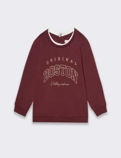 Piazza Italia Felpa con ricamo con inserti in jersey - Bordeaux Rosso Store