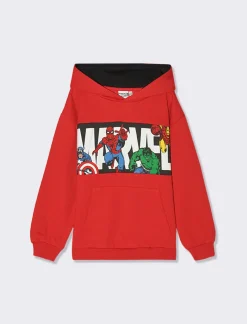 Piazza Italia Felpa con stampa marvel e dettagli catarifrangenti sul cappuccio - Rosso Cheap