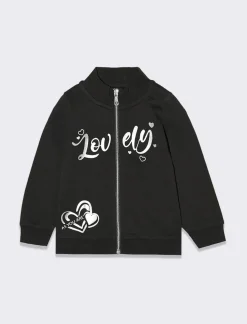 Piazza Italia Felpa con stampa frontale e apertura con zip - Nero Discount