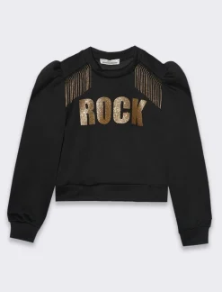 Piazza Italia Felpa con stampa glitter e applicazione - Nero Cheap