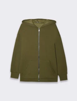 Piazza Italia Felpa con zip e cappuccio con coulisse tasca marsupio - Verde Shop