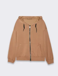 Piazza Italia Felpa con zip e cappuccio con coulizze tasca marsupio - Cammello Beige Cheap