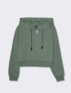 Piazza Italia Felpa crop con cappuccio e chiusura a cerniera - foresta Verde Outlet