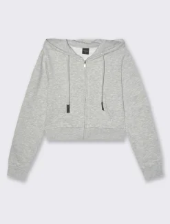 Piazza Italia Felpa crop con cappuccio e chiusura a cerniera - Grigio melange Cheap