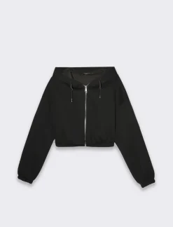 Piazza Italia Felpa cropped da donna con cappuccio e coulisse con chiusura con zip - Nero Best