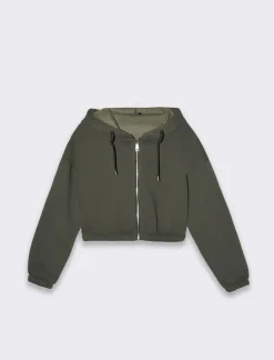 Piazza Italia Felpa cropped da donna con cappuccio e coulisse con chiusura con zip - Verde Outlet