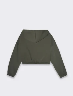 Piazza Italia Felpa cropped da donna con cappuccio e coulisse con chiusura con zip - Verde Outlet