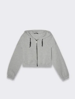 Piazza Italia Felpa cropped da donna con cappuccio e coulisse con chiusura con zip - Grigio Outlet