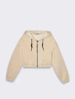 Piazza Italia Felpa cropped da donna con cappuccio e coulisse con chiusura con zip - Beige Sale