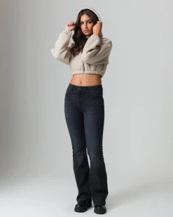 Piazza Italia Felpa cropped da donna con cappuccio e coulisse con chiusura con zip - Beige Sale