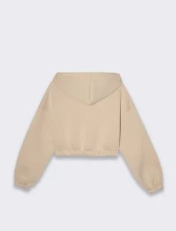 Piazza Italia Felpa cropped da donna con cappuccio e coulisse con chiusura con zip - Beige Sale