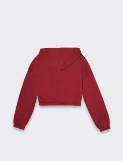 Piazza Italia Felpa cropped da donna con cappuccio e coulisse con chiusura con zip - Bordeaux Rosso Online