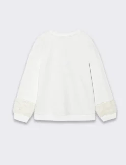Piazza Italia Felpa da bambina girocollo con bordi in finta pelliccia e stampa con fiocco in paillettes - sporco Bianco Best Sale