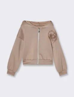 Piazza Italia Felpa da bambina in cotone bioelastico con fiore cucito sul davanti - biscotto Marrone Discount