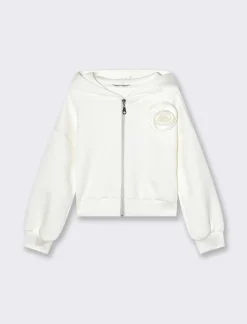 Piazza Italia Felpa da bambina in cotone bioelastico con fiore cucito sul davanti - sporco Bianco Sale