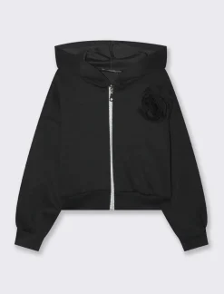 Piazza Italia Felpa da bambina in cotone bioelastico con fiore cucito sul davanti - Nero Shop