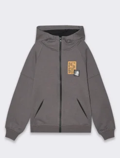 Piazza Italia Felpa da bambino garzata, con cappuccio e tasca a marsupio sul davanti - Grigio antracite Discount