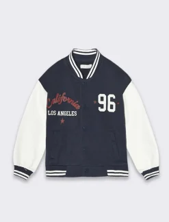 Piazza Italia Felpa dallo stile college con maniche a contrasto e stampa frontale - Blu Best Sale